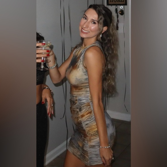 PrettyLittleThing Dresses & Skirts - PrettyLittleThing Shape Tan Tie Dye Ribbed Bodycon Dress